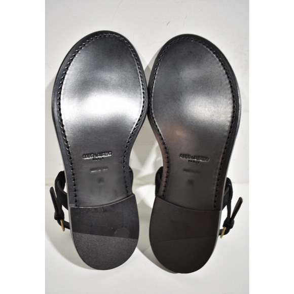 Saint Laurent YSL Logo Iota 05 Black Suede Studded Thong Slide Flat Sandal 36 - Picture 12 of 12